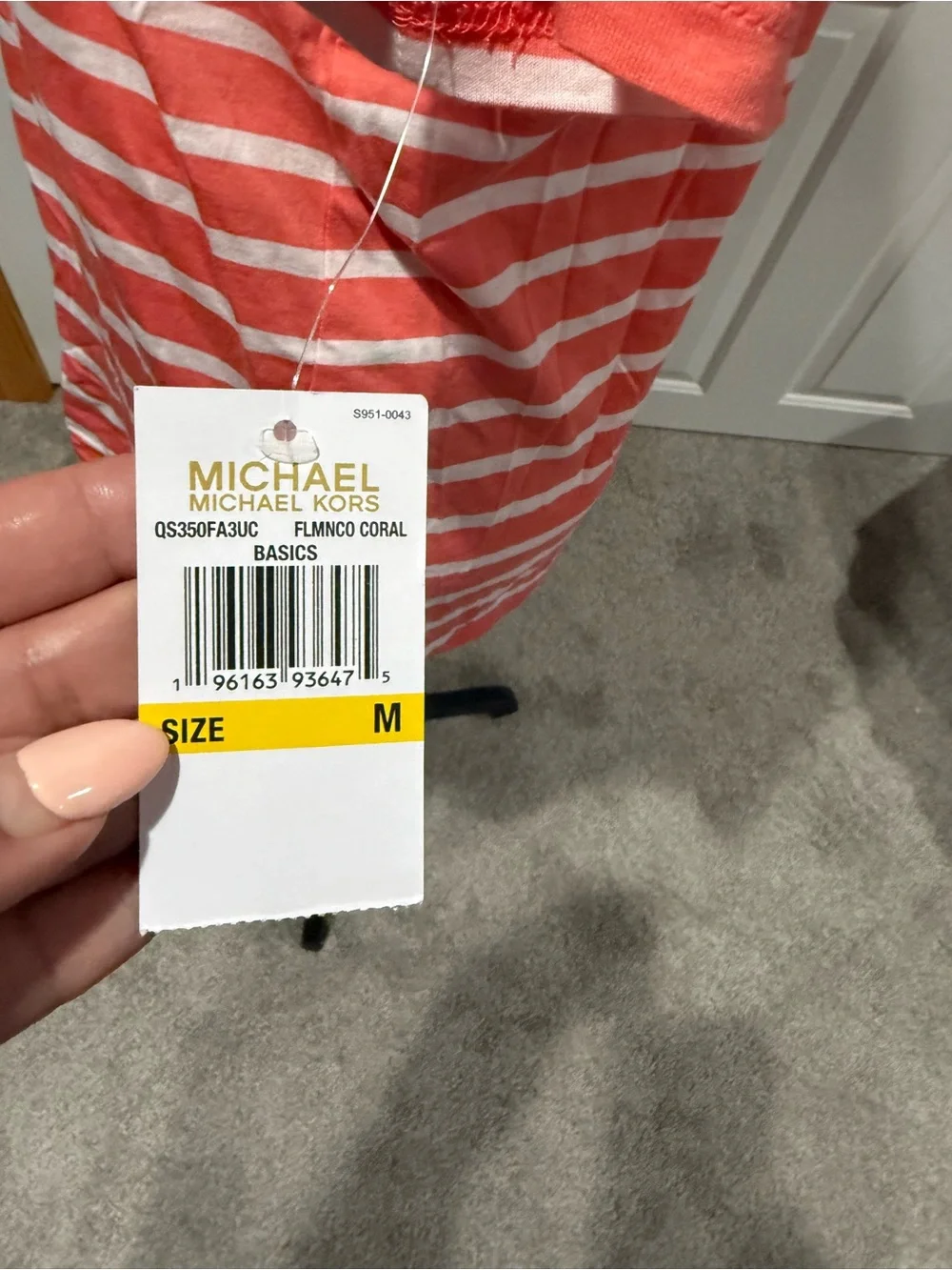 Girls' Striped Michael Kors Logo Tee - Coral and White
